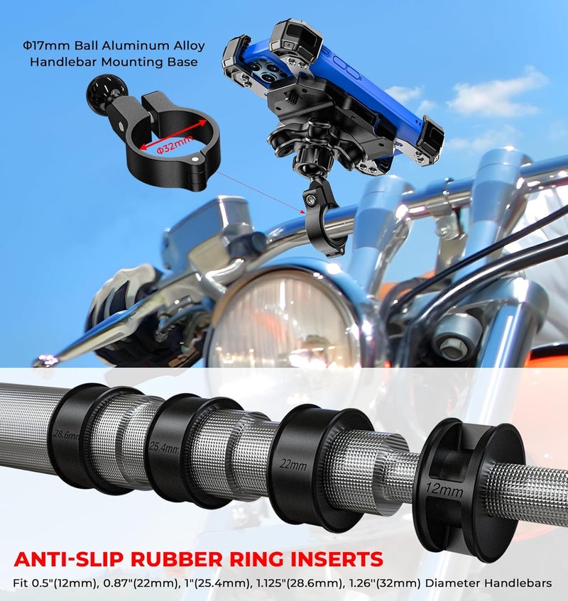 VAZESWIN Motorcycle Phone Mount with Vibration Dampener, 1s Lock Bike Phone Holder with Aluminum Alloy Handlebar Mounting Base, One-Handed Operation Motorcycle Cellphone Mount for 5.5"-7.2" Smartphone - Image 4